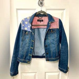 American Flag Cropped Jean Jacket Size Medium